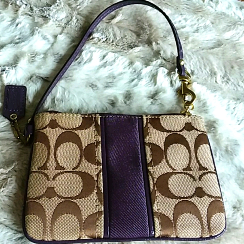 Coach Signature Stripe Fabric Wristlet, Euc - image 1